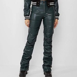 Maniere De Voir: TACKED VEGAN LEATHER FLARED TROUSERS -